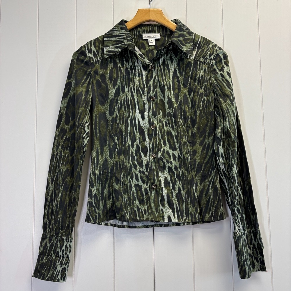 Vintage St John Sport Womens Y2K Mob Wife Animal Print Top Size P Quiet Luxury